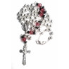 Chapelet argent perles de verre rouge et noir